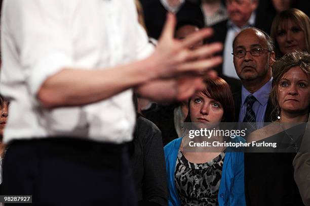 Conservative party leader David Cameron speaks to party faithful at Leeds City Museum as the Tory election campaign gets underway on April 6, 2010 in...