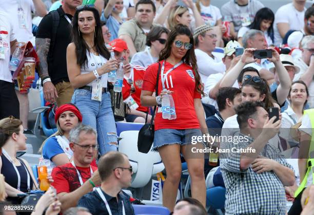 Annie Kilner, girlfriend of Kyle Walker of England, Rebekah Vardy, wife of Jamie Vardy of England attend the 2018 FIFA World Cup Russia group G match...