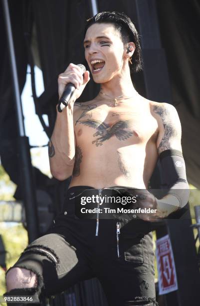 Andy Biersack of Black Veil Brides performs during the 2018 Vans Warped Tour at Shoreline Amphitheatre on June 23, 2018 in Mountain View, California.