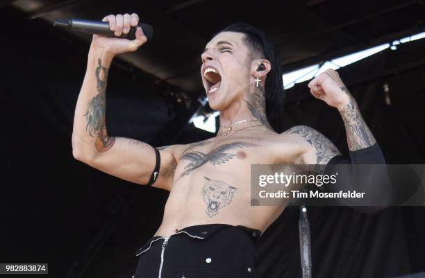 Andy Biersack of Black Veil Brides performs during the 2018 Vans Warped Tour at Shoreline Amphitheatre on June 23, 2018 in Mountain View, California.