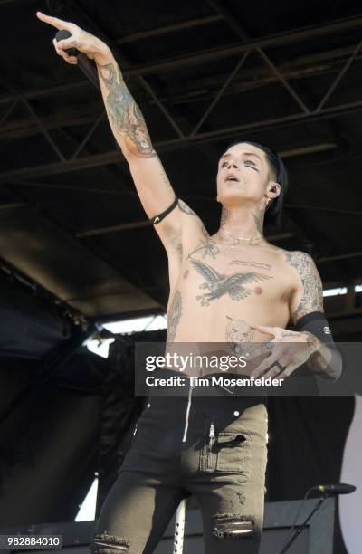 Andy Biersack of Black Veil Brides performs during the 2018 Vans Warped Tour at Shoreline Amphitheatre on June 23, 2018 in Mountain View, California.