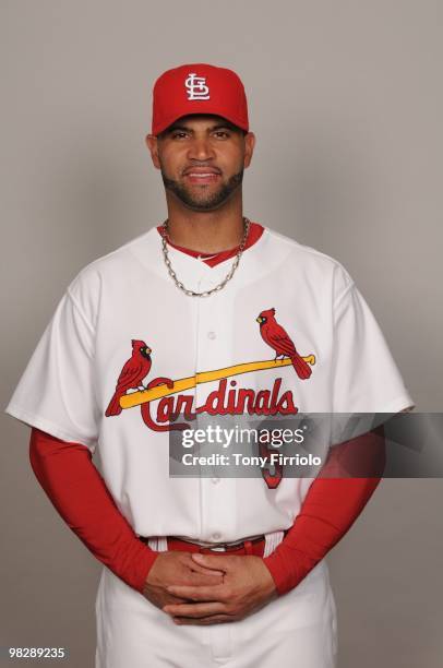 Albert Pujols of the St. Louis Cardinals poses during Photo Day on Monday, March 1, 2010 at Roger Dean Stadium in Jupiter, Florida.