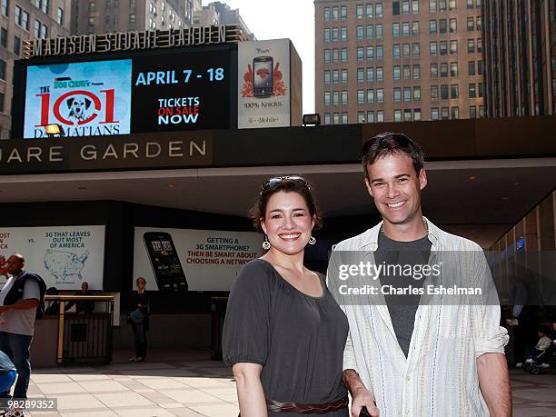 Actors Catia Ojeda and James Ludwig attend the welcome of "The 101 Dalmations Musical" to Madison Square Garden on April 6, 2010 in New York City.