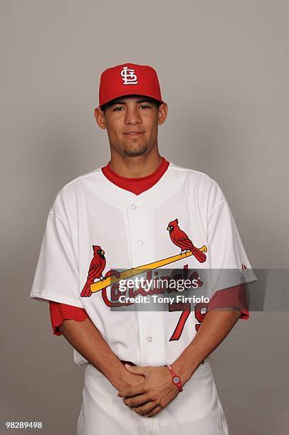 Eduardo Sanchez of the St. Louis Cardinals poses during Photo Day on Monday, March 1, 2010 at Roger Dean Stadium in Jupiter, Florida.