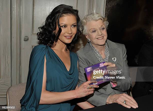 Actors Catherine Zeta-Jones and Angela Lansbury promote "A Little Night Music Broadway Cast Recording" at the Walter Kerr Theatre on April 6, 2010 in...