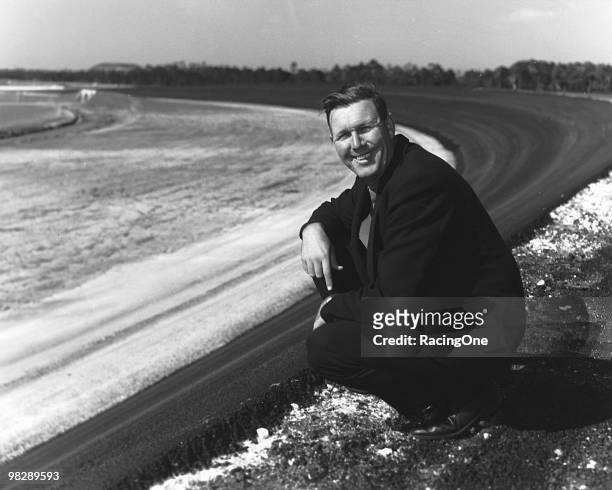 Bill France Sr. Looks on from the track he created circa 1959 at the Daytona International Speedway in Daytona Beach, Florida.