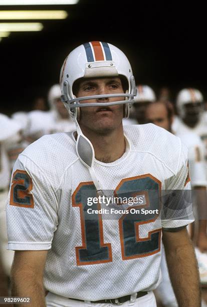 Quarterback Bob Griese of the Miami Dolphins waits during player introduction circa mid 1970's before an NFL football game. Griese played for the...