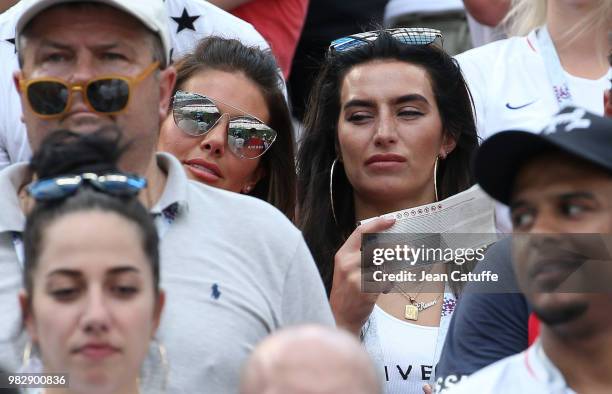 Rebekah Vardy, wife of Jamie Vardy of England, Annie Kilner, girlfriend of Kyle Walker of England attend the 2018 FIFA World Cup Russia group G match...