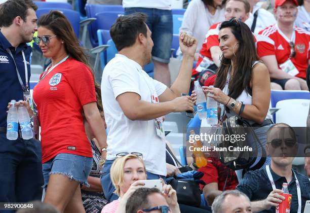 Rebekah Vardy, wife of Jamie Vardy of England, Annie Kilner, girlfriend of Kyle Walker of England attend the 2018 FIFA World Cup Russia group G match...