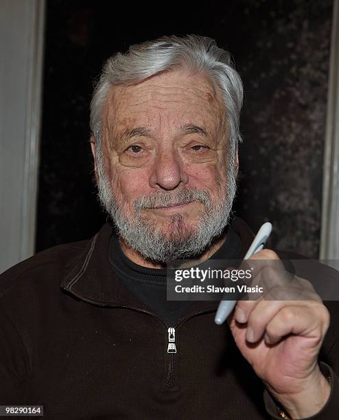 Actor Stephen Sondheim promotes "A Little Night Music Broadway Cast Recording" at the Walter Kerr Theatre on April 6, 2010 in New York City.