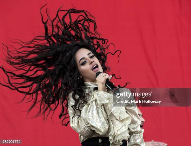 Camila Cabello performs on the main stage at Seaclose Park on June 24, 2018 in Newport, Isle of Wight.