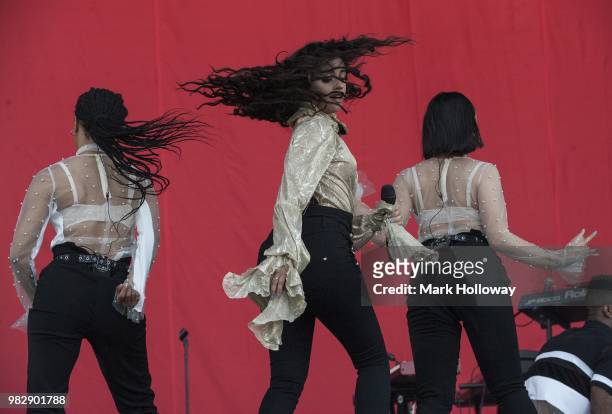 Camila Cabello performs on the main stage at Seaclose Park on June 24, 2018 in Newport, Isle of Wight.