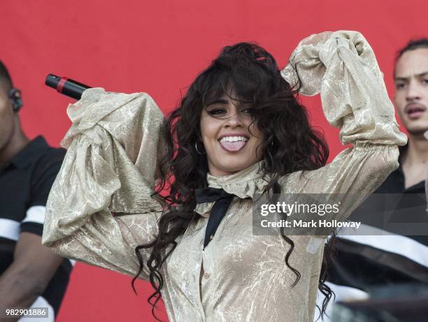 Camila Cabello performs on the main stage at Seaclose Park on June 24, 2018 in Newport, Isle of Wight.