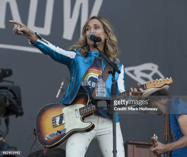 Sheryl Crow performs on the main stage at Seaclose Park on June 24, 2018 in Newport, Isle of Wight.