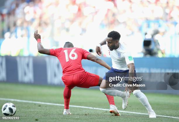 Danny Rose of England takes on Abdiel Arroyo of Panama during the 2018 FIFA World Cup Russia group G match between England and Panama at Nizhniy...