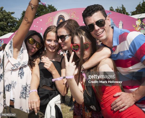 Festival-goers enjoying the acts on the main stage at Seaclose Park on June 24, 2018 in Newport, Isle of Wight.