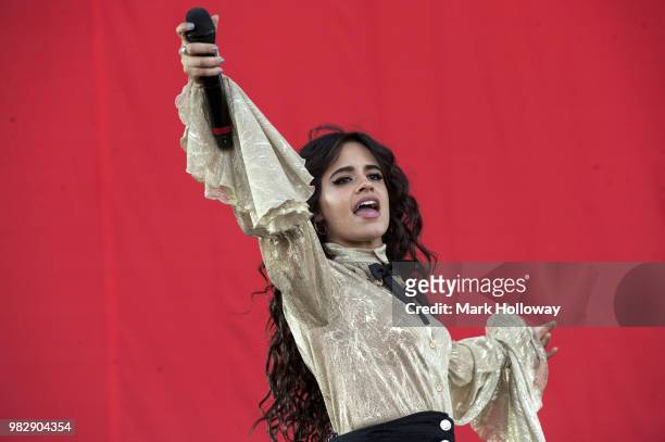 Camila Cabello perfoms on the main stage at Seaclose Park on June 24, 2018 in Newport, Isle of Wight.