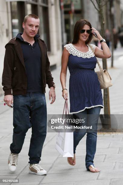 Jamie O'Hara and Danielle Lloyd sighted leaving The Portland Hospital after a pregnancy check-up on April 6, 2010 in London, England.