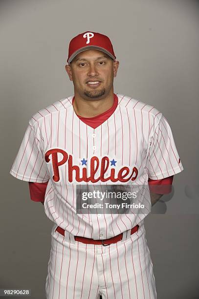 Shane Victorino of the Philadelphia Phillies poses during Photo Day on Wednesday, February 24 at Bright House Networks Field in Clearwater, Florida.