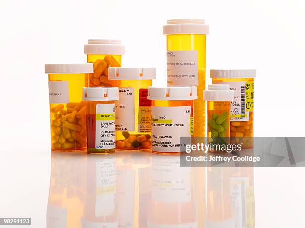 prescription pill bottles - jeffrey coolidge stock-fotos und bilder