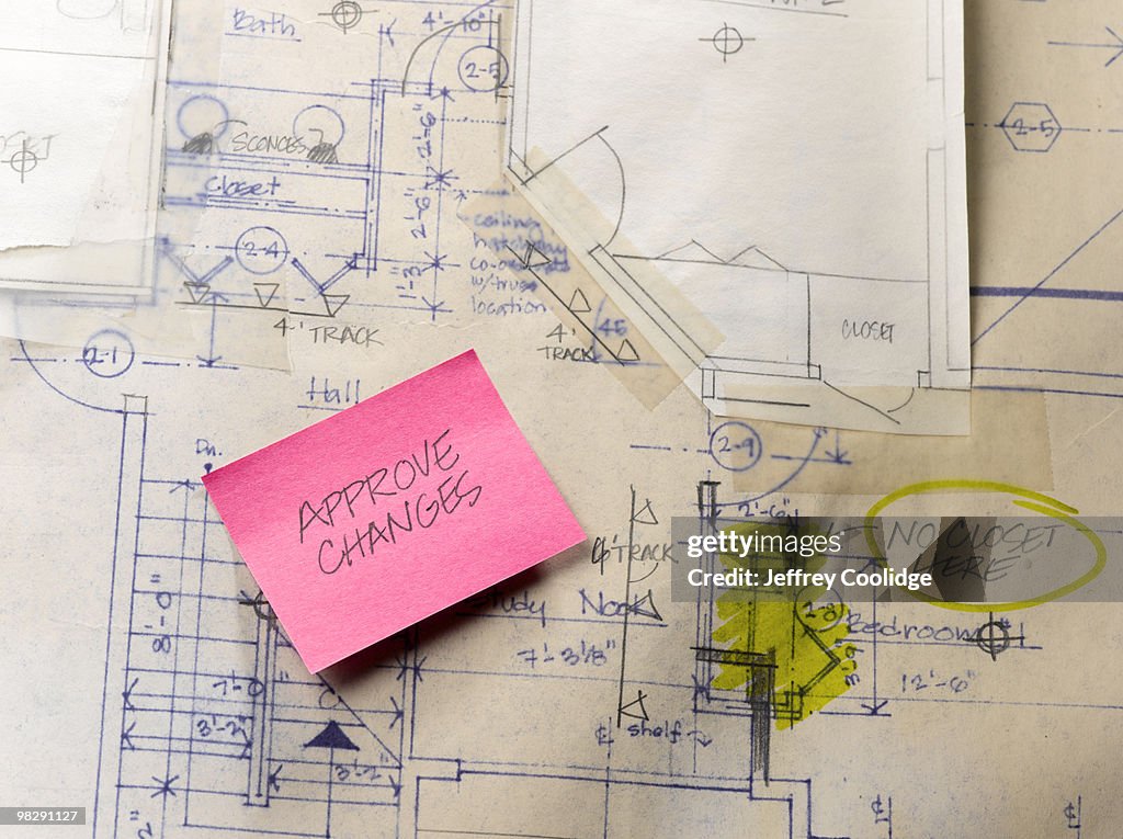 Blueprint Sign Notes Note With Changes On House Blueprints High-Res Stock Photo - Getty Images