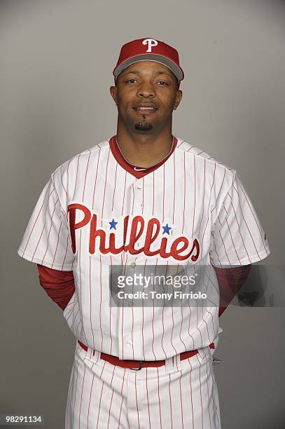 Dewayne Wise of the Philadelphia Phillies poses during Photo Day on Wednesday, February 24 at Bright House Networks Field in Clearwater, Florida.