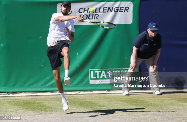 Oscar Otte of Germany in action during the Men's final between Sergiy Stakhovsky of the Ukraine and Oscar Otte of Germany on day Eight of the Fuzion...