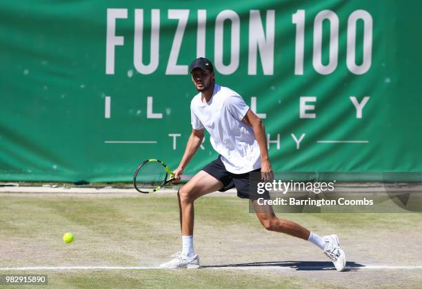 Oscar Otte of Germany in action during the Men's final between Sergiy Stakhovsky of the Ukraine and Oscar Otte of Germany on day Eight of the Fuzion...