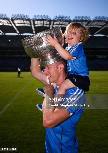 Dublin , Ireland - 24 June 2018; Darren Daly of Dublin and his son Odhrán, age 2, following the Leinster GAA Football Senior Championship Final match...