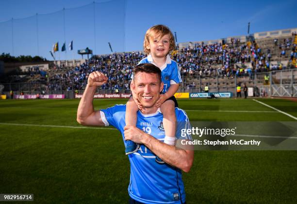 Dublin , Ireland - 24 June 2018; Darren Daly of Dublin and his son Odhrán, age 2, following the Leinster GAA Football Senior Championship Final match...