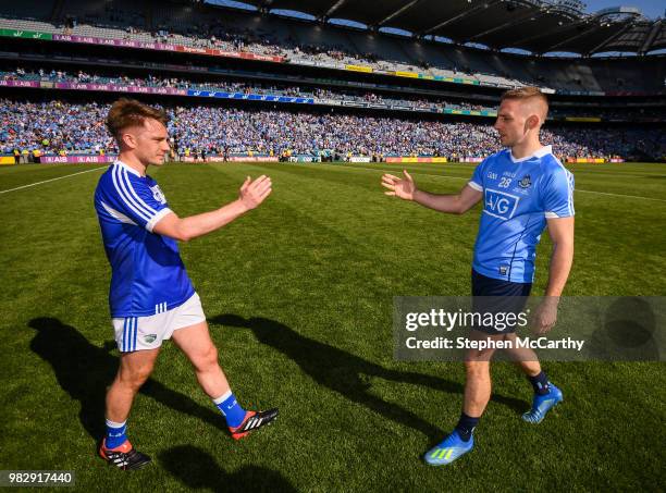 Dublin , Ireland - 24 June 2018; Eoghan O'Gara of Dublin and Ross Munnelly of Laois following the Leinster GAA Football Senior Championship Final...