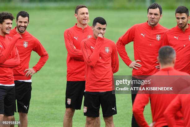 Serbia's defender Milos Veljkovic, Serbia's midfielder Luka Milivojevic, Serbia's midfielder Nemanja Matic, Serbia's forward Nemanja Radonjic,...