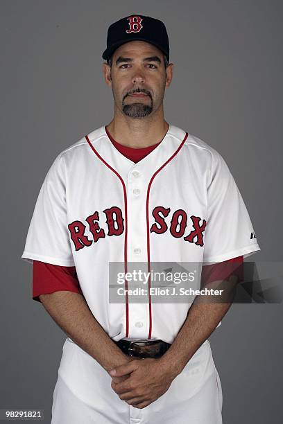 Mike Lowell of the Boston Red Sox poses during Photo Day on Sunday, February 28, 2010 at City of Palms Park in Fort Myers, Florida.