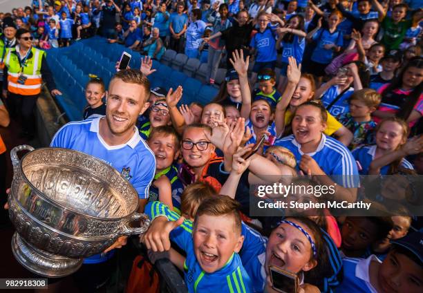 Dublin , Ireland - 24 June 2018; Paul Mannion of Dublin brings the Delaney Cup to Dublin supporters following the Leinster GAA Football Senior...