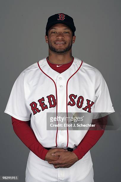 Darnell McDonald of the Boston Red Sox poses during Photo Day on Sunday, February 28, 2010 at City of Palms Park in Fort Myers, Florida.