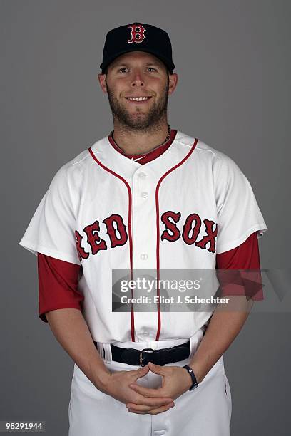 Dustin Pedroia of the Boston Red Sox poses during Photo Day on Sunday, February 28, 2010 at City of Palms Park in Fort Myers, Florida.