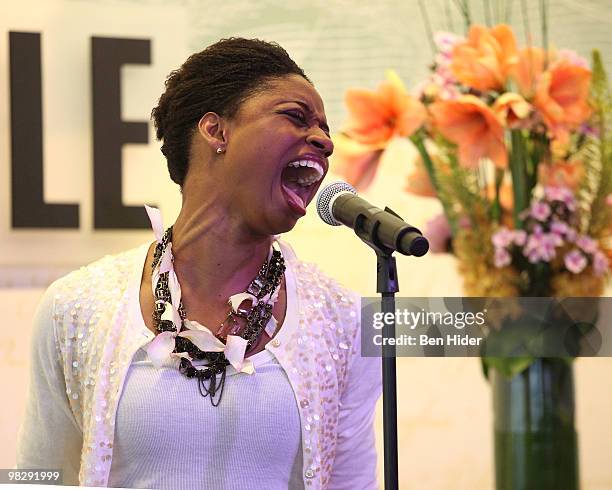 Singer Montego Glover performs at Barnes & Noble, Lincoln Triangle on April 6, 2010 in New York City.