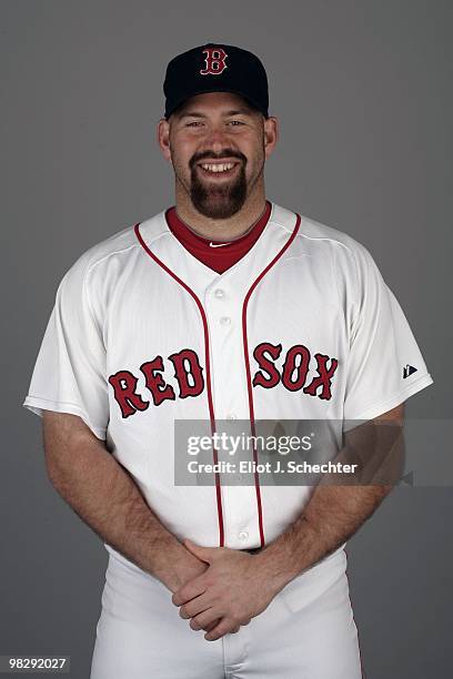 Kevin Youkilis of the Boston Red Sox poses during Photo Day on Sunday, February 28, 2010 at City of Palms Park in Fort Myers, Florida.