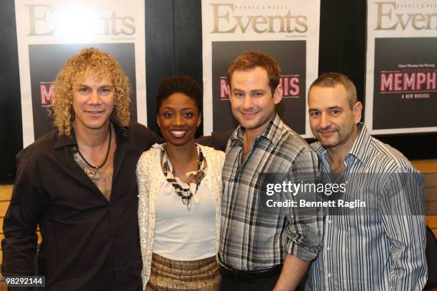 Musician David Bryan, actress Montego Glover, actor Chad Kimball, and playwright Joe DiPietro visit Barnes & Noble, Lincoln Triangle with the cast of...