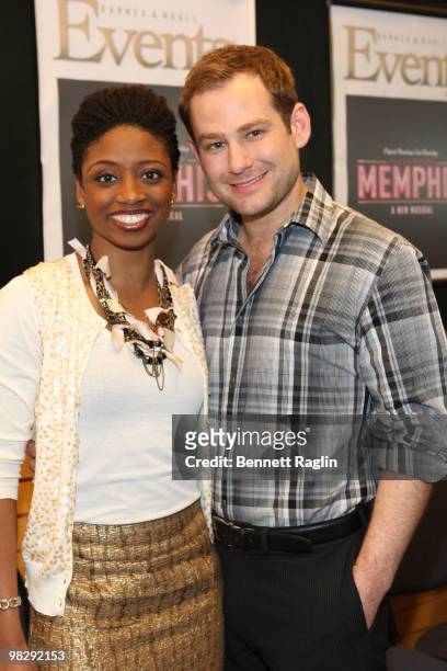 Actors Montego Glover and Chad Kimball visit Barnes & Noble, Lincoln Triangle with the cast of "Memphis" on April 6, 2010 in New York City.