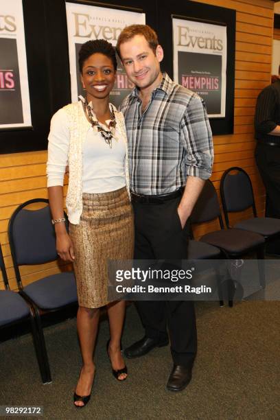 Actors Montego Glover and Chad Kimball visit Barnes & Noble, Lincoln Triangle with the cast of "Memphis" on April 6, 2010 in New York City.