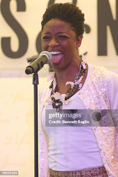 Actress Montego Glover visits Barnes & Noble, Lincoln Triangle with the cast of "Memphis" on April 6, 2010 in New York City.