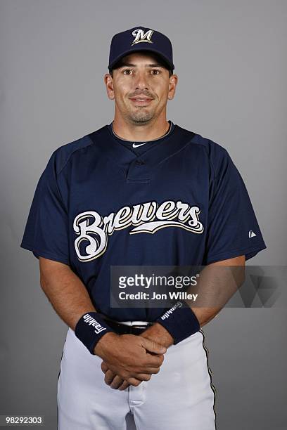 Matt Treanor of the Milwaukee Brewers poses during Photo Day on Monday, March 1, 2010 at Maryvale Baseball Park in Phoenix, Arizona.