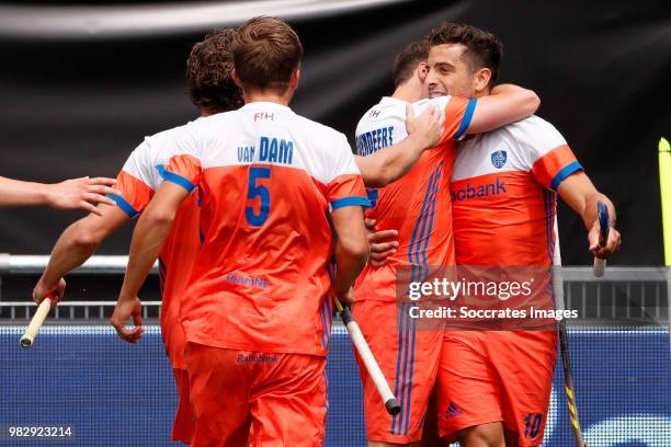 Roel Bovendeert of Holland celebrates 3-0 with Valentin Verga of Holland during the Champions Trophy match between Holland v Belgium at the...