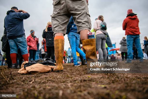 Beer mug in a boot during the third day of the Hurricane festival on June 24, 2018 in Scheessel, Germany.