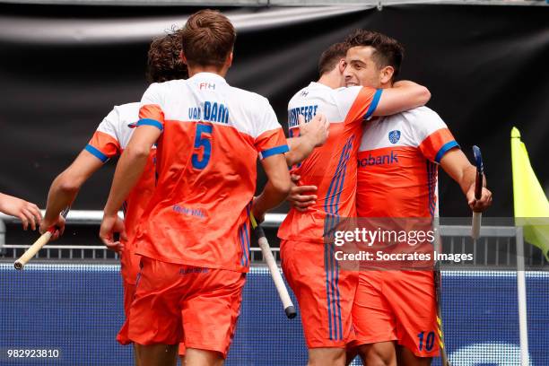 Roel Bovendeert of Holland celebrates 3-0 with Valentin Verga of Holland during the Champions Trophy match between Holland v Belgium at the...