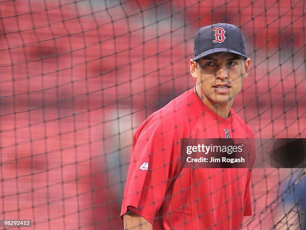 Jacoby Ellsbury of the Boston Red Sox prepares for batting practice before a game against the New York Yankees at Fenway Park on April 6, 2010 in...