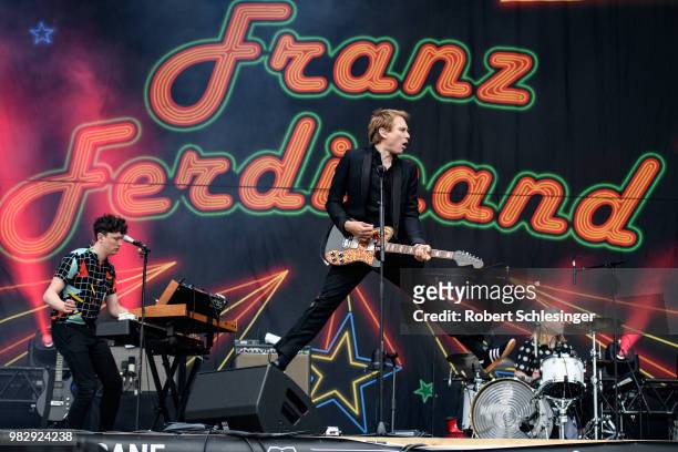Alex Kapranos of Indie rock band Franz Ferdinand during the third day of the Hurricane festival on June 24, 2018 in Scheessel, Germany.