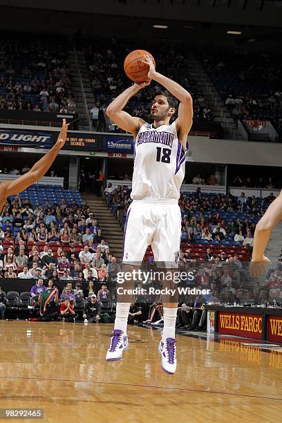 Omri Casspi of the Sacramento Kings shoots a jump shot during the game against the Milwaukee Bucks at Arco Arena on March 19, 2010 in Sacramento,...
