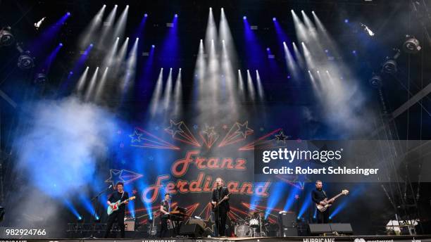 Alex Kapranos of Indie rock band Franz Ferdinand during the third day of the Hurricane festival on June 24, 2018 in Scheessel, Germany.